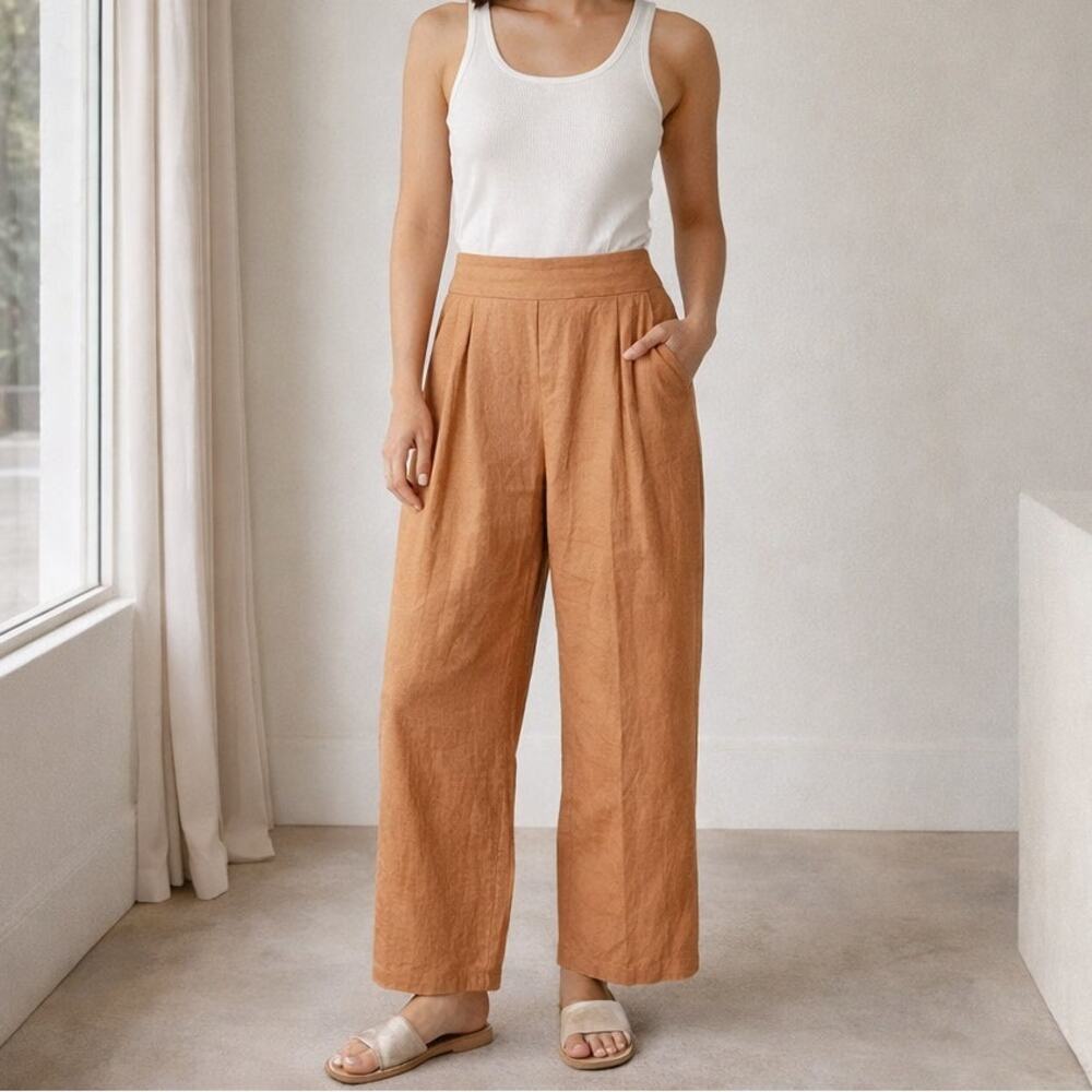 MATIN Studio Linen Pleated Trousers light brown Size 12 34w